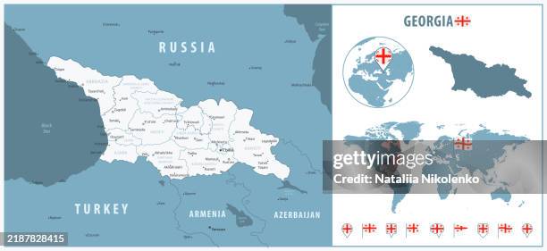 Georgia Detailed Map With Regions And Cities Set Of Flags Globe Country Georgia Detailed Map With Regions And Cities Set Of Flags Globe Country Outline Country 