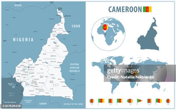 Cameroon Detailed Map With Regions And Cities Set Of Flags Globe ...