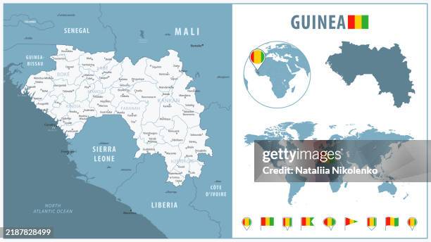 Guinea Detailed Map With Regions And Cities Set Of Flags Globe Country Guinea Detailed Map With Regions And Cities Set Of Flags Globe Country Outline Country 