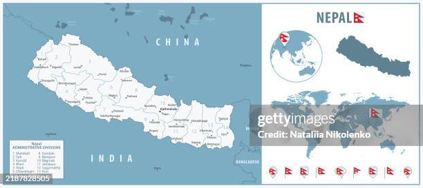 Nepal Detailed Map With Regions And Cities Set Of Flags Globe Country Nepal Detailed Map With Regions And Cities Set Of Flags Globe Country Outline Country 