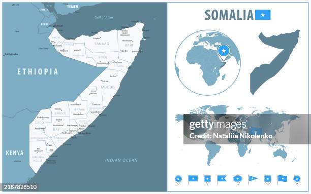 Somalia Detailed Map With Regions And Cities Set Of Flags Globe Country Somalia Detailed Map With Regions And Cities Set Of Flags Globe Country Outline Country 