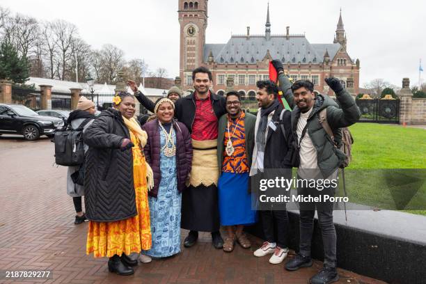 Representatives from small Pacific island states gather outside the International Court Of Justice on December 2, 2024 in The Hague, Netherlands....