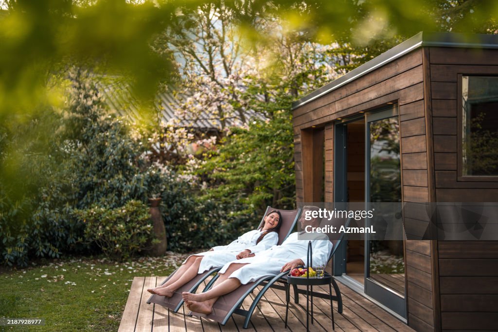 Relaxed Couple Enjoying Post-Sauna Bliss