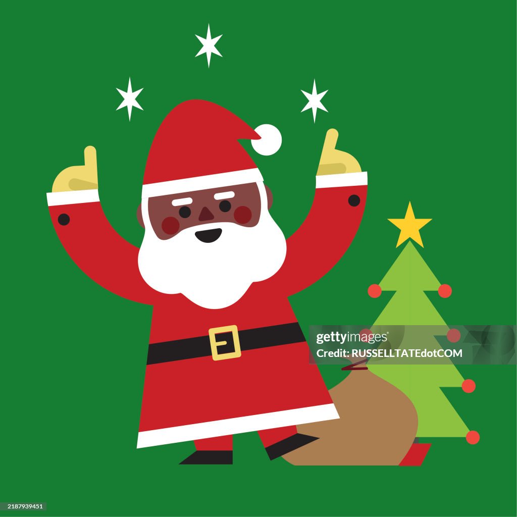 Santa Rased Black Santa Character With Raised Arms High-Res Vector Graphic - Getty ...
