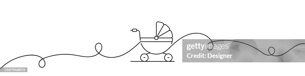 One Continuous Line Drawing of Baby Stroller Icon. Single Line Vector Illustration
