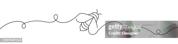 eine durchgehende strichzeichnung des bienensymbols. einzeilige vektorillustration - biene stock-grafiken, -clipart, -cartoons und -symbole