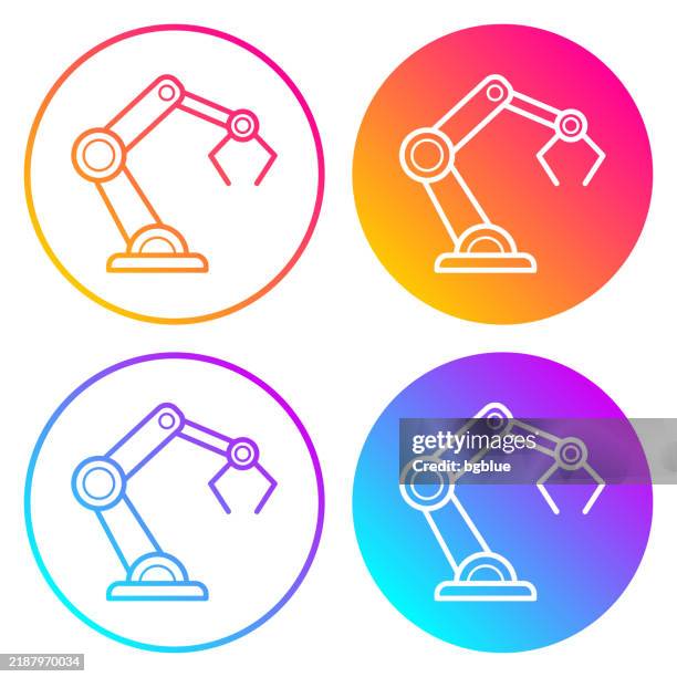 robotic arm. round icons with color gradients - rpa stock illustrations