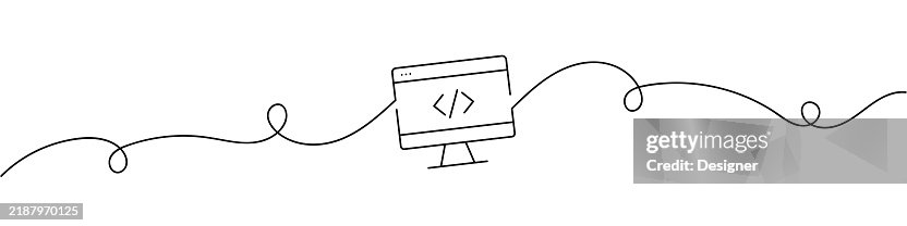 One Continuous Line Drawing of Code Development Icon. Single Line Vector Illustration One Continuous Line Drawing of Code Development Icon. Single Line Vector Illustration