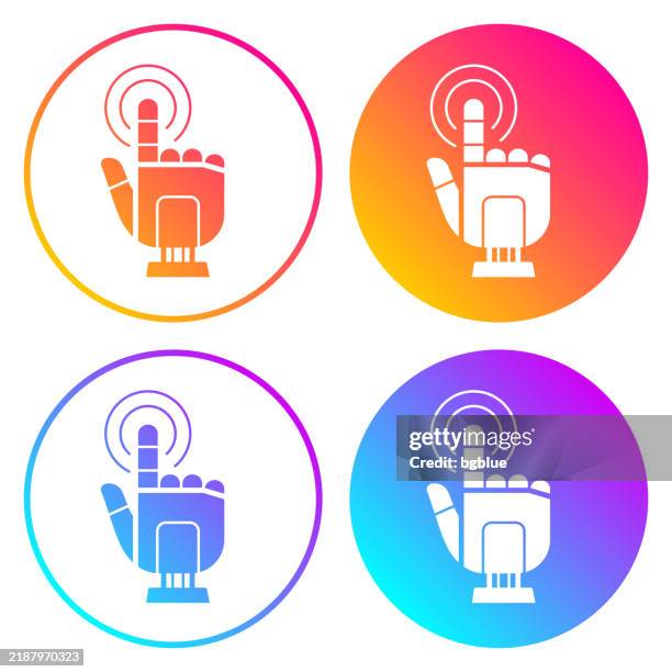 robot hand touch - click. round icons with color gradients - blue-robot-isolated stock illustrations