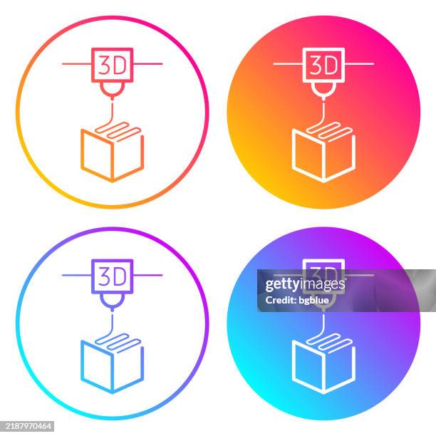 3d printer. round icons with color gradients - printing out stock illustrations