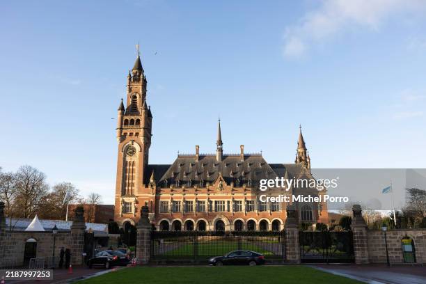 An exterior view of the International Court Of Justice on December 3, 2024 in The Hague, Netherlands. More than 100 nations and organizations are...