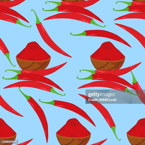 red chilli with powder seamless pattern - sliced red pepper stock illustrations