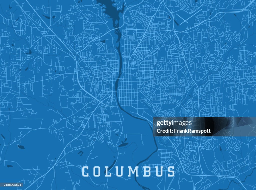 Columbus GA City Vector Road Map Blue Horizontal