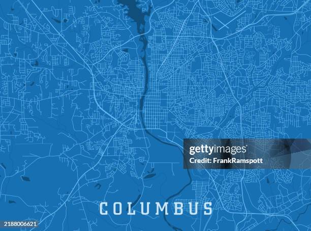 columbus ga city vector road map blue horizontal - chattahoochee stock illustrations