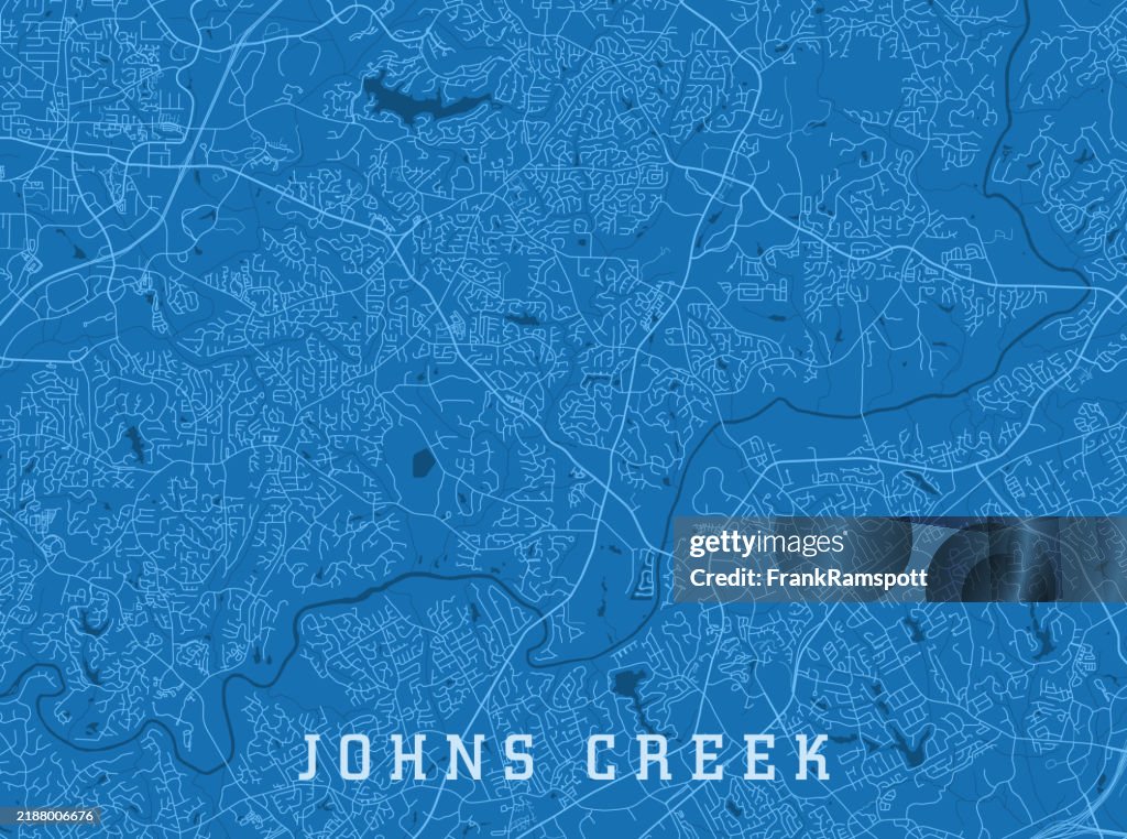 Johns Creek GA Stadt Vektor Straßenkarte Blau Horizontal