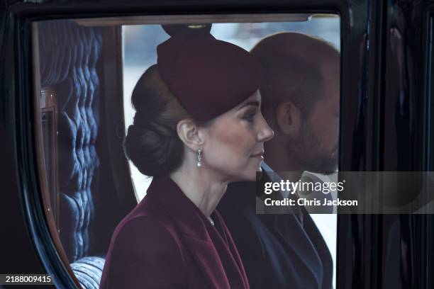Catherine, Princess of Wales and Prince William, Prince of Wales arrive in a carriage at Buckingham Palace during day one of The Amir of the State of...