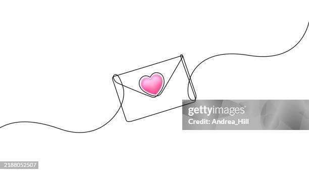 envelope continuous line drawing with an editable stroke 3d pink heart - blank envelope stock illustrations