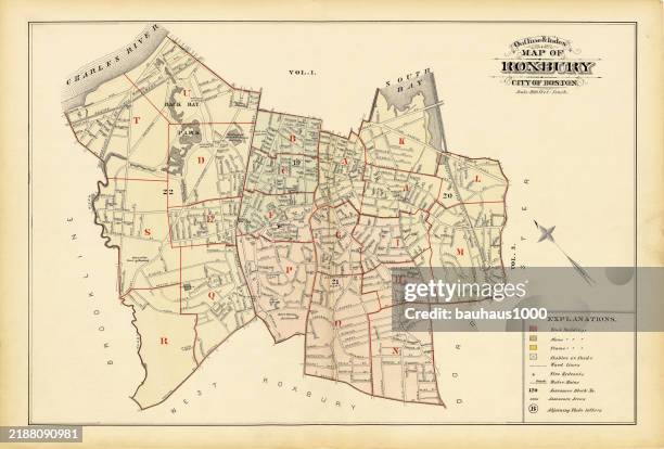 historical atlas of the city of boston, massachusetts, published in 1884
roxbury - brookline massachusetts stock illustrations