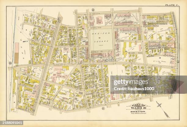 historical atlas of the city of boston, massachusetts, published in 1884ward 19 - brookline massachusetts stock illustrations