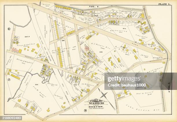historical atlas of the city of boston, massachusetts, published in 1884ward 20 - brookline massachusetts stock illustrations