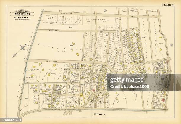 historical atlas of the city of boston, massachusetts, published in 1884ward 21 - brookline massachusetts stock illustrations