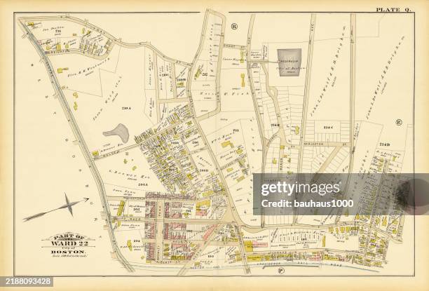 historical atlas of the city of boston, massachusetts, published in 1884ward 22 - brookline massachusetts stock illustrations