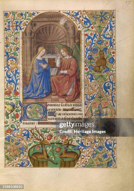 The Annunciation; Katherine Hours, about 1480-1485. Additional Info:The Virgin prays in her private Italianate chapel, just as the manuscript's owner...