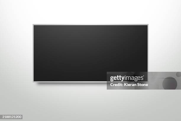 blank silver wall mounted tv with black screen - liquid crystal display stock pictures, royalty-free photos & images