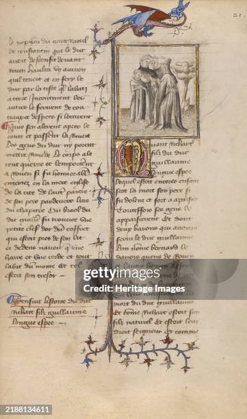 Richard I with Two Barons and his Mother; Chronique de Normandie, about 1400-1415. Creator: Unknown.