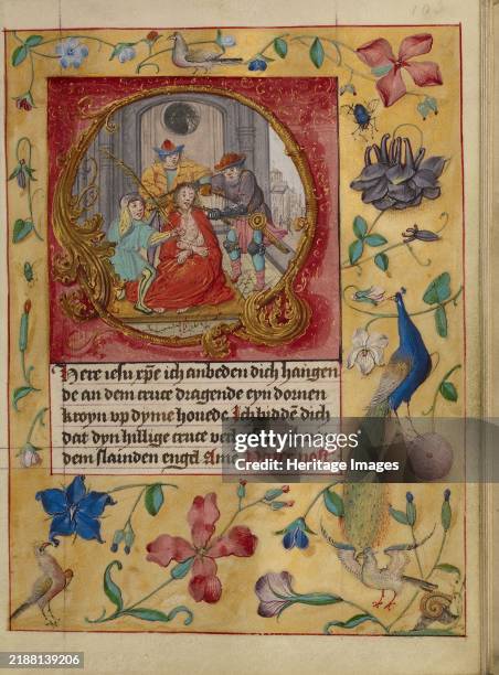 The Crowning with Thorns; Book of Hours, about 1500. Jesus is made to wear a crown of thorns. Creator: Workshop of Gerard Horenbout.