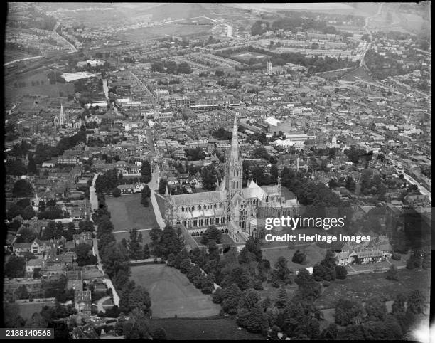 St Mary's Cathedral and environs, Salisbury, Wiltshire, circa 1930s. Creator: Arthur William Hobart.