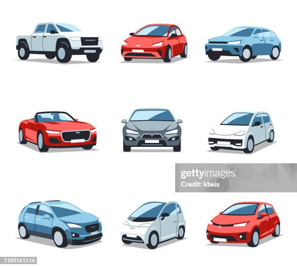 stockillustraties, clipart, cartoons en iconen met passenger cars set - auto