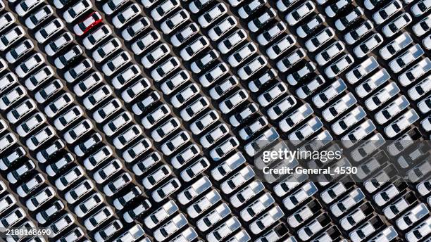 aerial top view product new cars to export. - abundance stock pictures, royalty-free photos & images