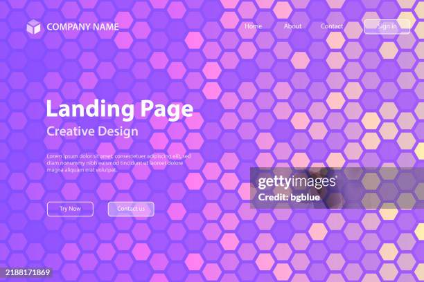 landing page template - hexagonal mosaic with pink gradient - abstract geometric background - hexagon tile stock illustrations