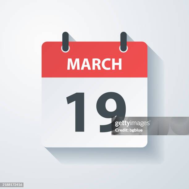 stockillustraties, clipart, cartoons en iconen met march 19 - daily calendar icon with paper cut effect on blank background - maart