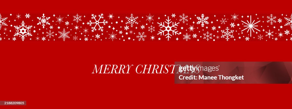 Beautiful white snowflake on red background vector illustration, crystal snowflakes seamless pattern banner. Christmas design greeting card or backdrop decor. Happy winter holiday celebration wallpaper.