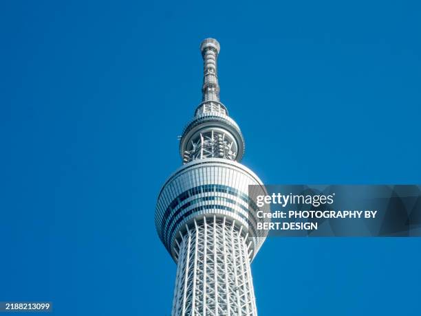 tokyo skytree with pure blue sky ,tokyo , japan - tower stock pictures, royalty-free photos & images