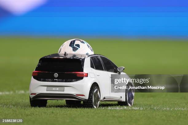 Volkswagen branded remote control car contains the match ball ready to be delivered to the Referee prior to the Women's Friendly International match...
