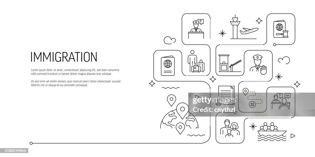 Immigration Related Line Art Banner Design Emigration Customs Passport ...