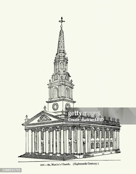 history of architecture st martin-in-the-fields is a church of england parish church at the north-east corner of trafalgar square in the city of westminster, london. - st martin in the fields stock illustrations