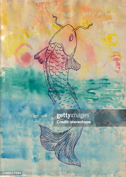 fish on the horizon - fibonacci shell stock illustrations