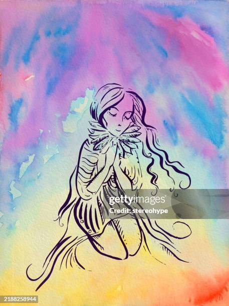rainbow wishes - yoga instructor class stock illustrations