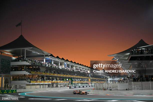 McLaren's British driver Lando Norris drives during the Abu Dhabi Formula One Grand Prix at the Yas Marina Circuit in Abu Dhabi on December 8, 2024.