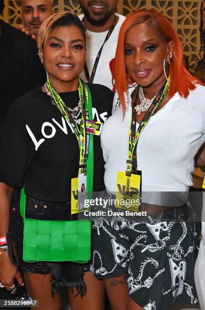 Taraji P. Henson and Mary J. Blige attend the Formula 1 Etihad Airways Abu Dhabi Grand Prix at Yas Marina Circuit on December 8, 2024 in Abu Dhabi,...