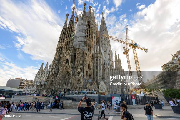 The structure, facade details, and towers form the complete building of the Sagrada Familia cathedral in Barcelona, Spain, on October 9, 2024. This...