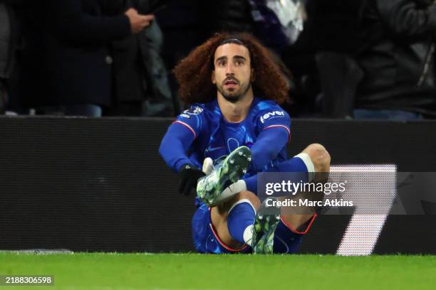 Marc Cucurella of Chelsea chases his boots after 13 minutes during the Premier League match between Tottenham Hotspur FC and Chelsea FC at Tottenham...