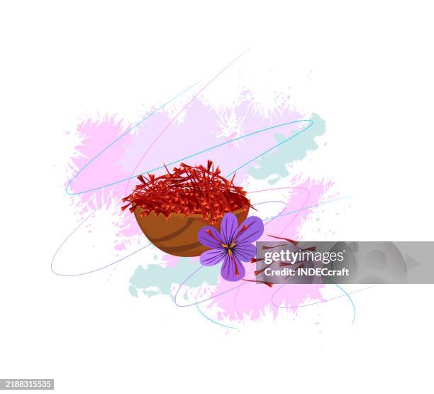 saffron with grunge - spring crocus stock illustrations