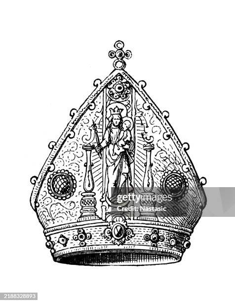 ilustrações de stock, clip art, desenhos animados e ícones de bishop mitre or miter - bispo clero