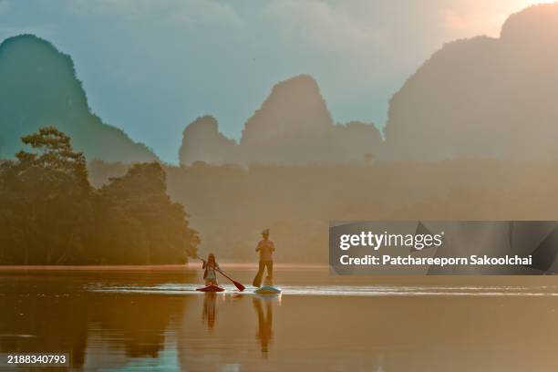 morning paddle - using a paddle stock pictures, royalty-free photos & images