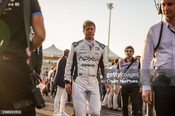 Brad Pitt, actor playing Sonny Hayes, a driver of the fictional Apex APXGP F1 team in the upcoming 'F1' movie directed by Joseph Kosinski, is seen...